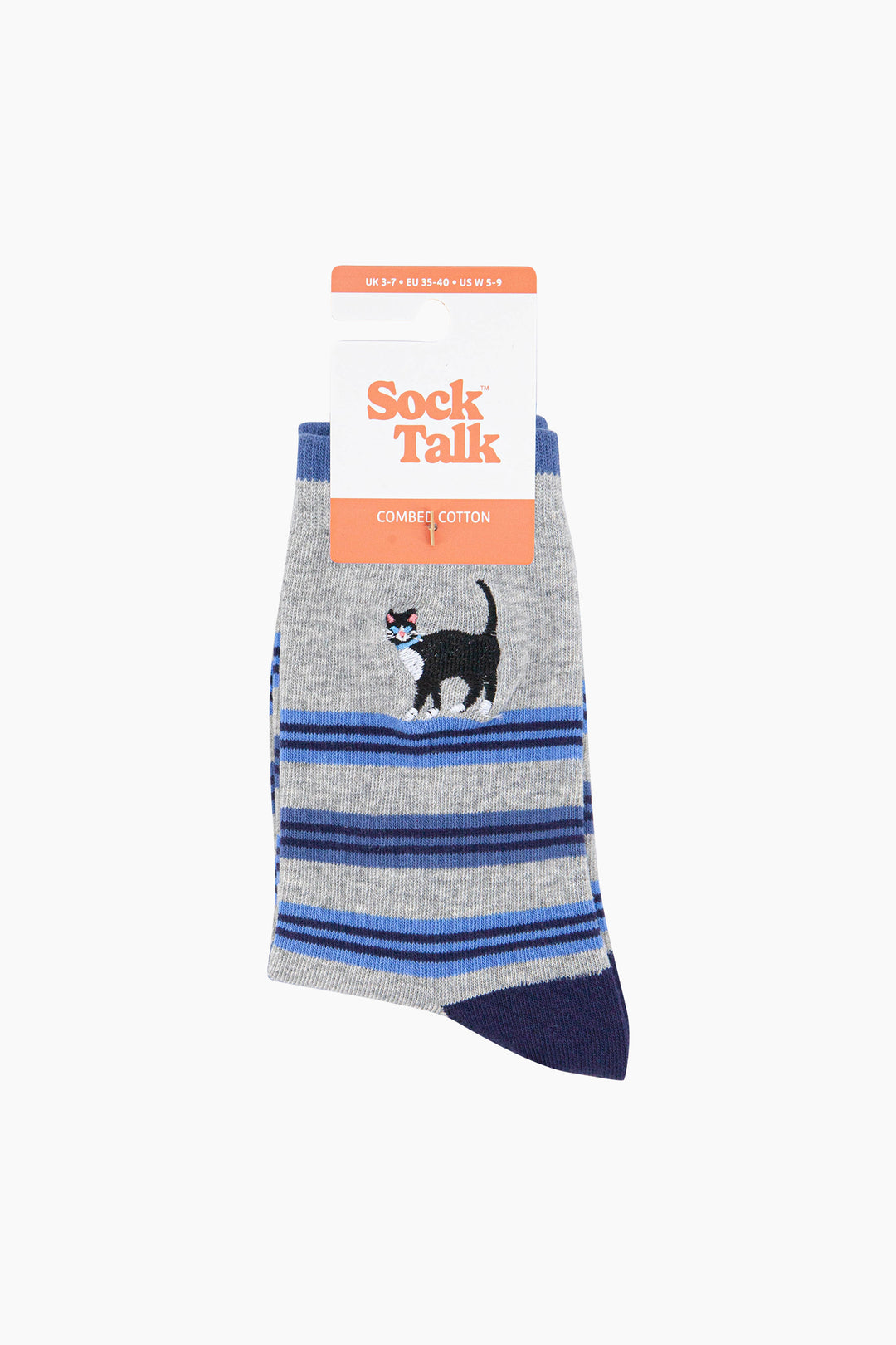 Embroidered-Cat-Combed-Cotton-Socks-in-Grey-In-Packaging