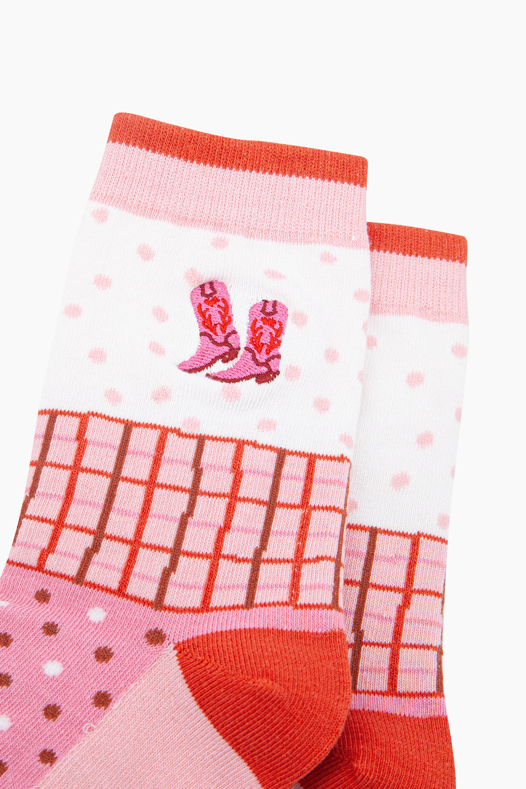 Embroidered-Cowboy-Boots-Combed-Cotton-Socks-in-Pink-closeup