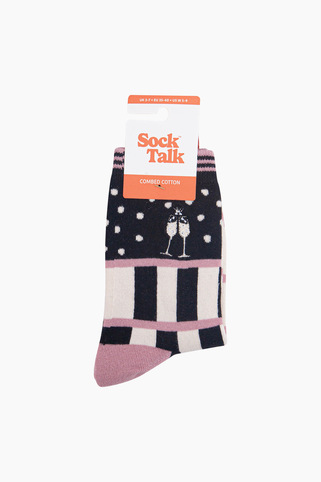 Champagne-Glasses-Combed-Cotton-Pattern-Embroidered-Socks-in-Black-In-Packaging