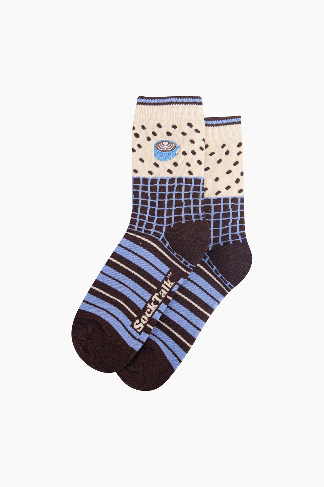 Coffee-Mug-Combed-Cotton-Pattern-Embroidered-Socks-in-Cream/Brown-Laid-Flat