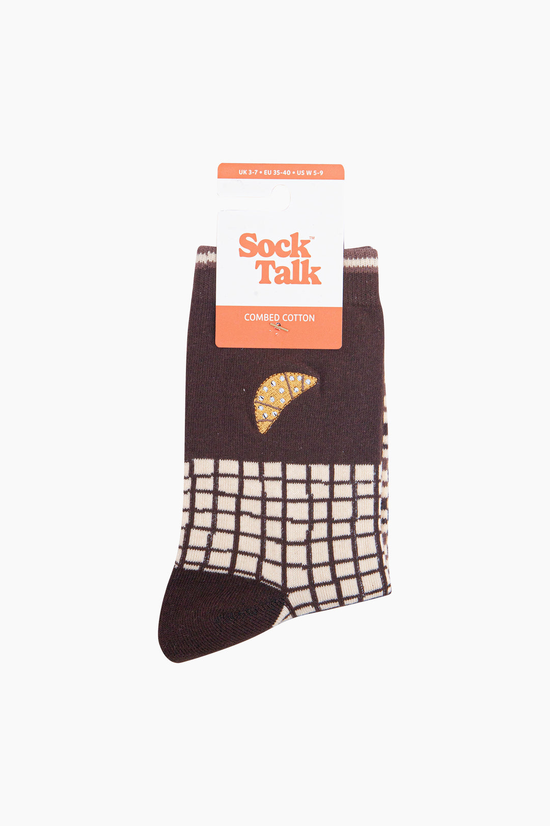 Croissant-Combed-Cotton-Pattern-Embroidered-Socks-in-Brown/Cream-In-Packaging