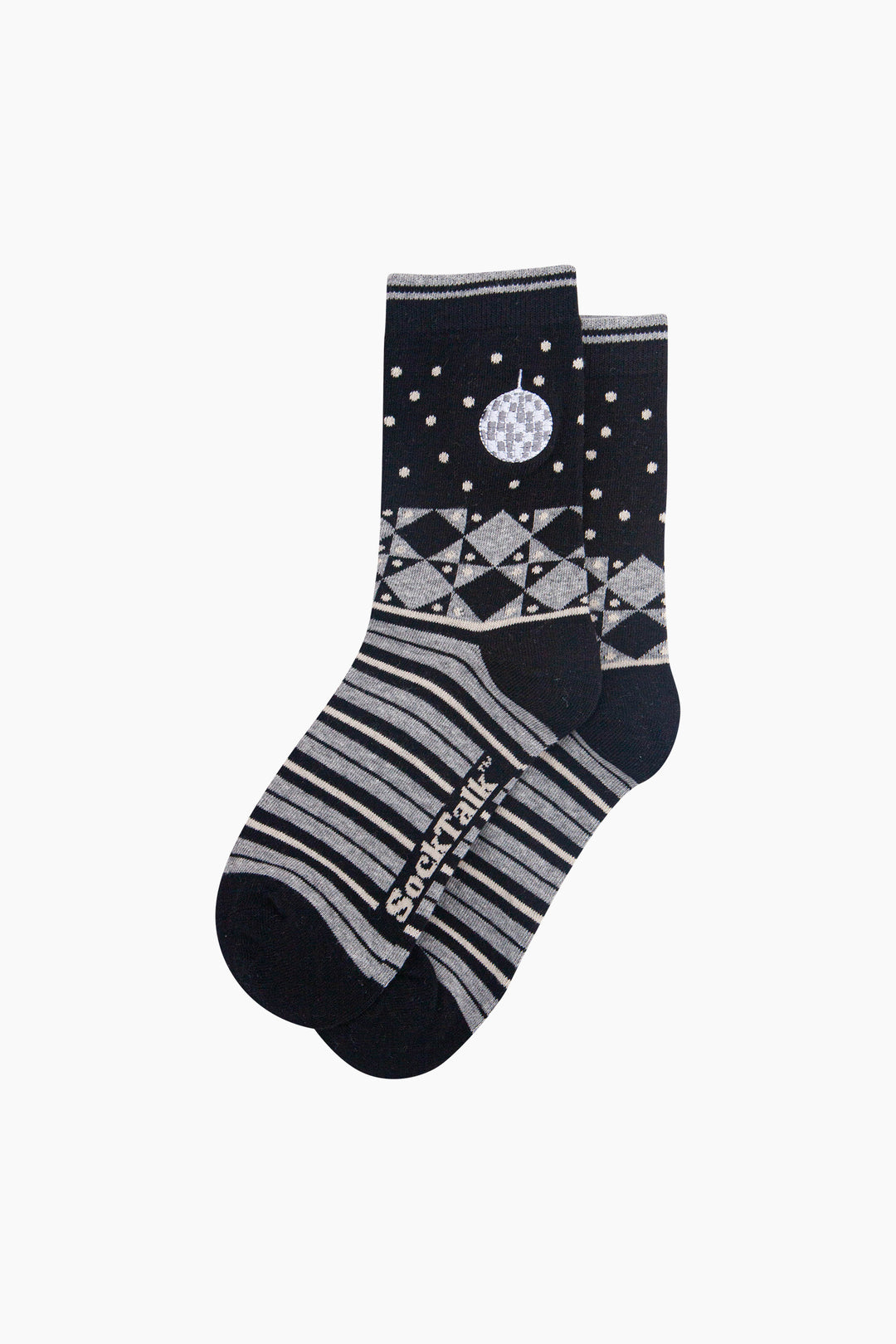 Disco-Ball-Combed-Cotton-Pattern-Embroidered-Socks-in-Black/Grey-Marl-Laid-Flat