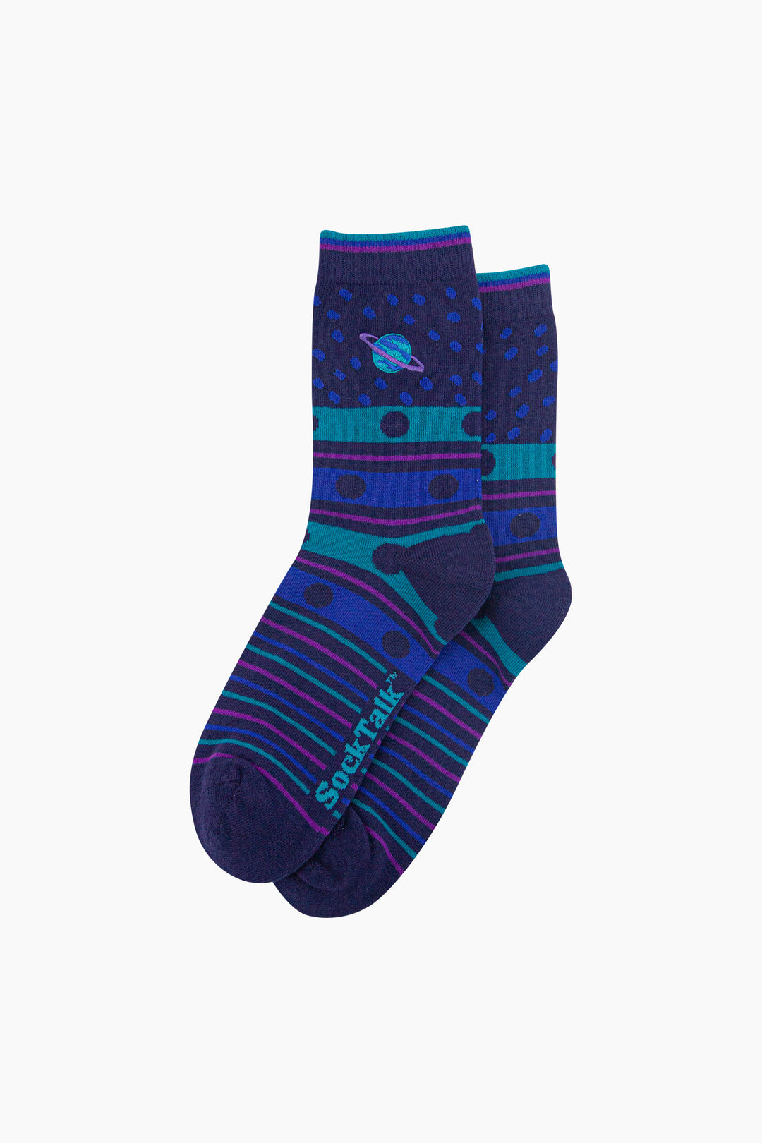 Planet-Combed-Cotton-Pattern-Embroidered-Socks-in-Navy-Blue-Laid-Flat