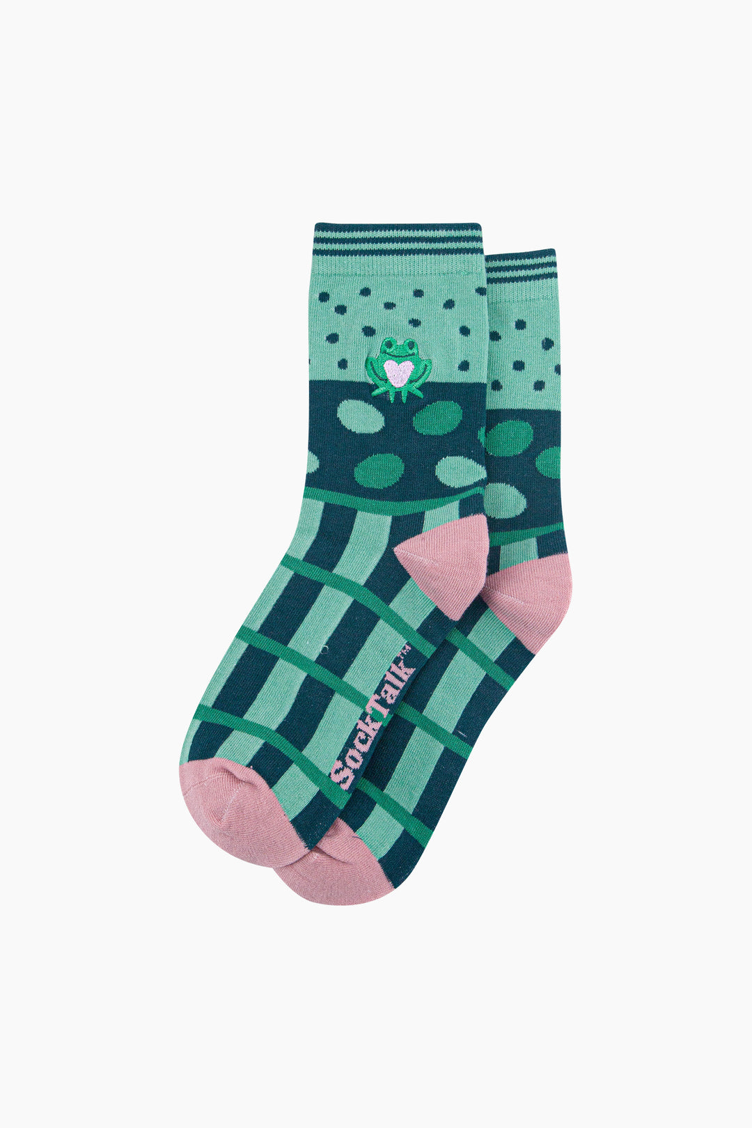 Frog-Combed-Cotton-Pattern-Embroidered-Socks-in-Mint-Green-Laid-Flat