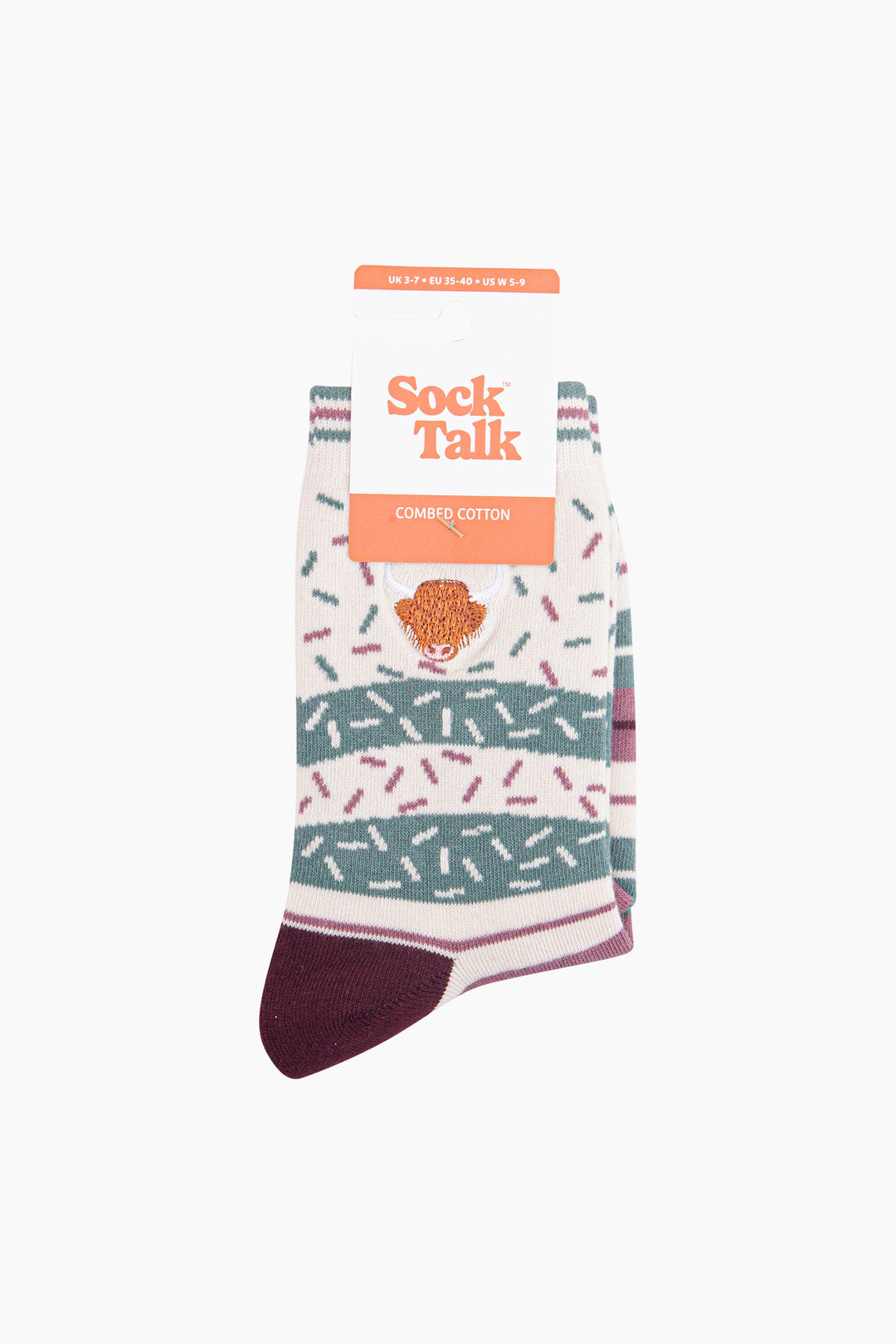 Highland-Cow-Combed-Cotton-Pattern-Embroidered-Socks-in-Cream-In-Packaging