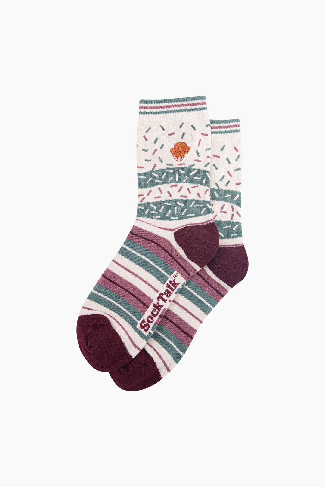Highland-Cow-Combed-Cotton-Pattern-Embroidered-Socks-in-Cream-Laid-Flat