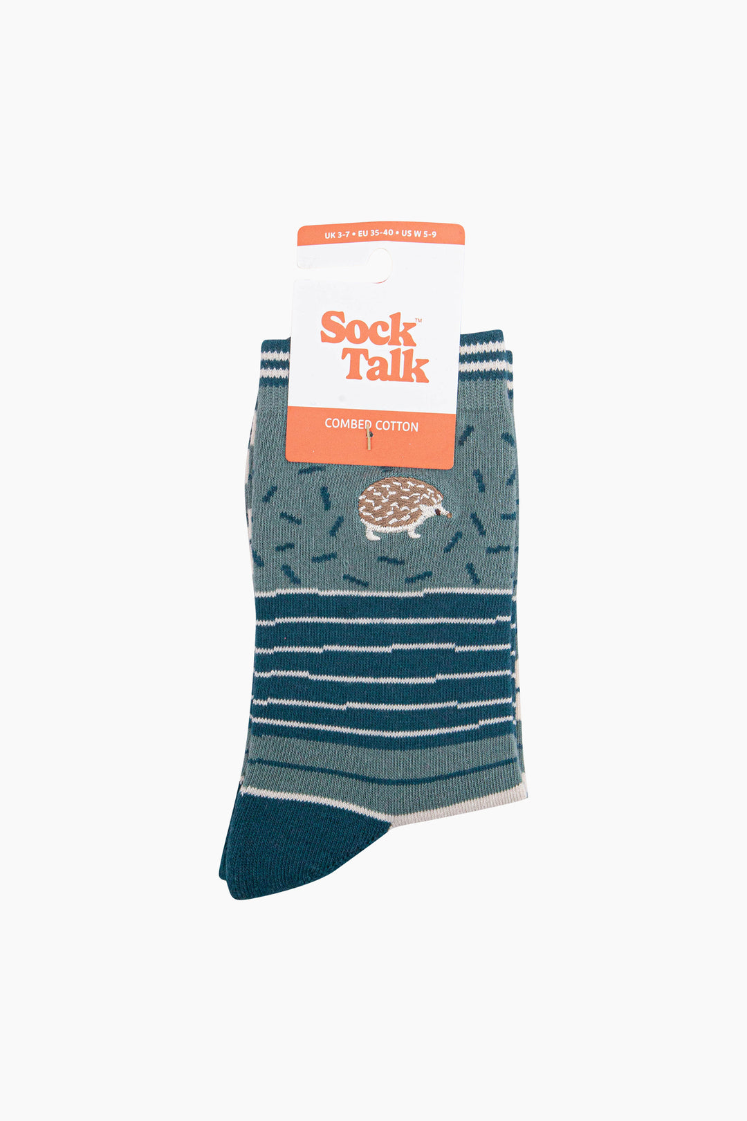 Hedgehog-Combed-Cotton-Pattern-Embroidered-Socks-in-Sage-Green-In-Packaging