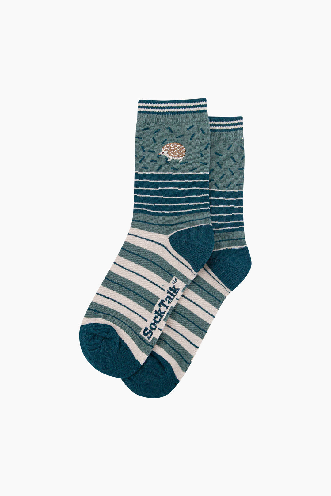 Hedgehog-Combed-Cotton-Pattern-Embroidered-Socks-in-Sage-Green-Laid-Flat