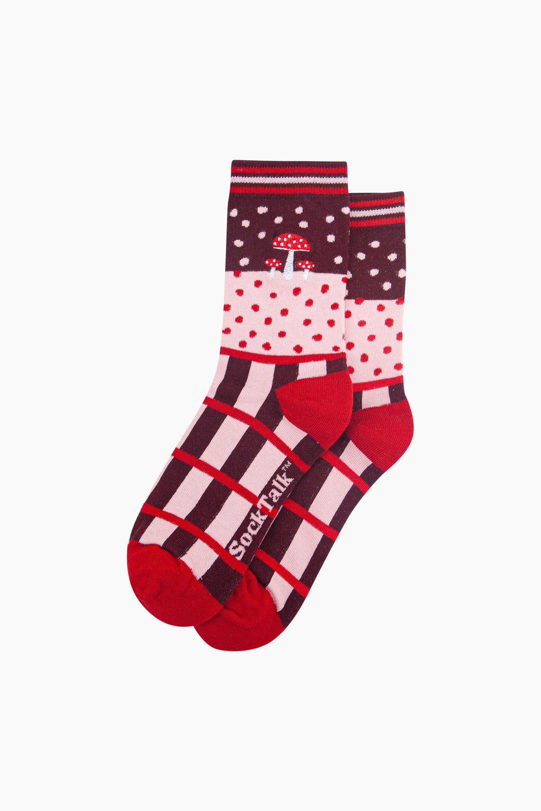 Toadstool-Combed-Cotton-Pattern-Embroidered-Socks-in-Burgundy-Laid-Flat