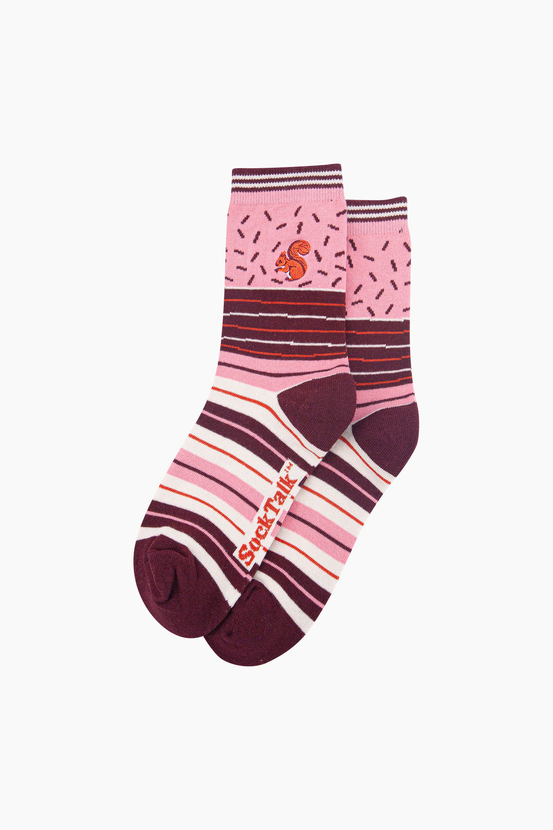 Red-Squirrel-Combed-Cotton-Pattern-Embroidered-Socks-in-Pink-Laid-Flat
