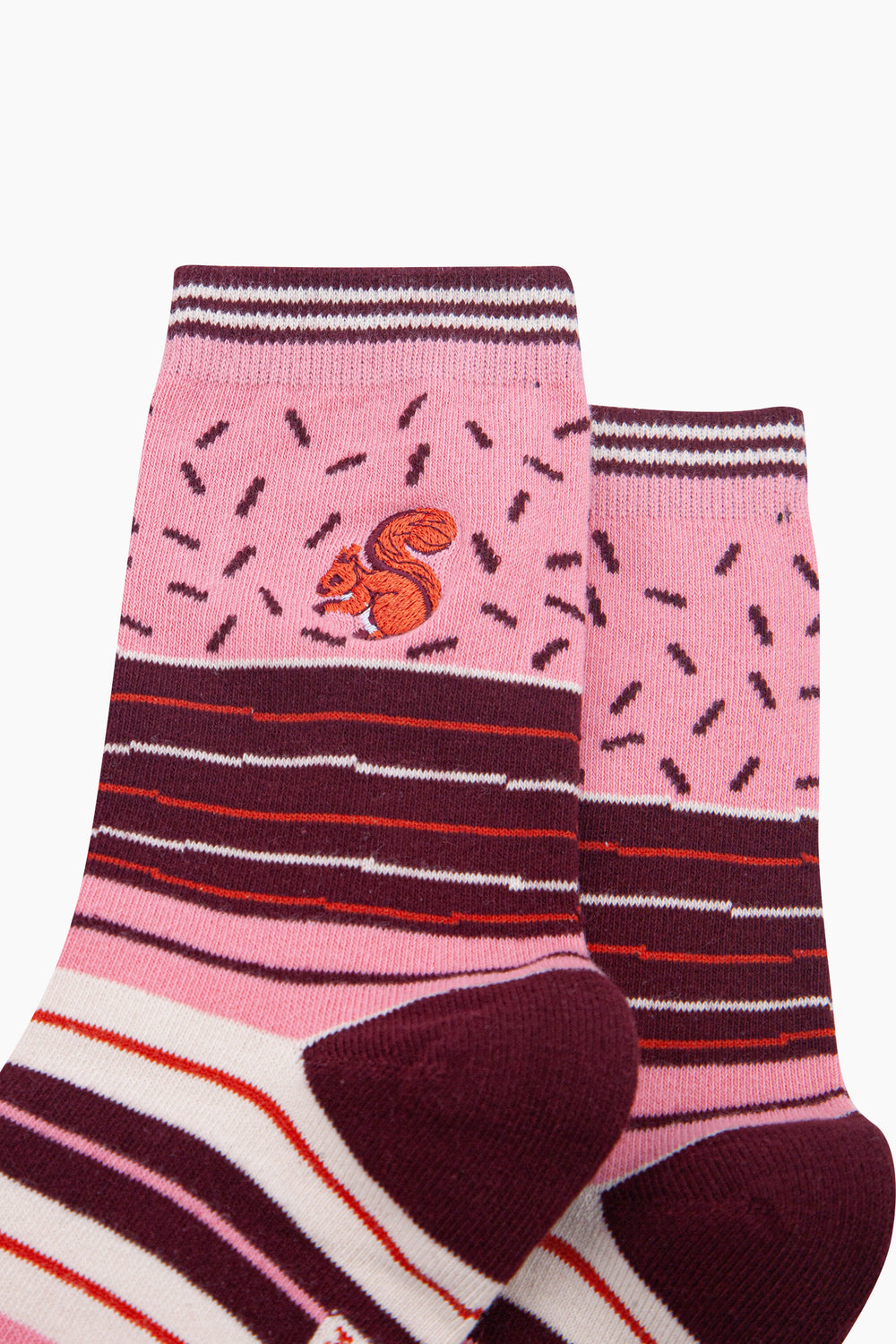 Red-Squirrel-Combed-Cotton-Pattern-Embroidered-Socks-in-Pink-Close-Up