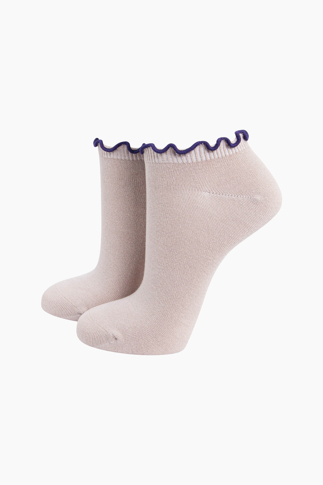 Frilly-Trim-Bamboo-Trainer-Socks-in-Beige-Brown-Mannequin