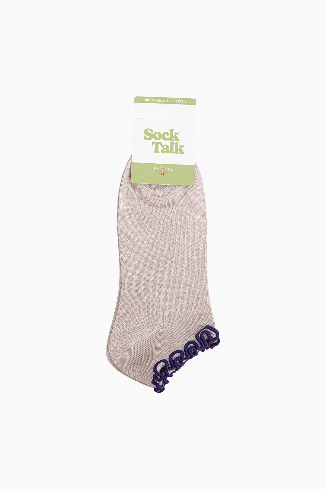 Frilly-Trim-Bamboo-Trainer-Socks-in-Beige-Brown-In-Packaging