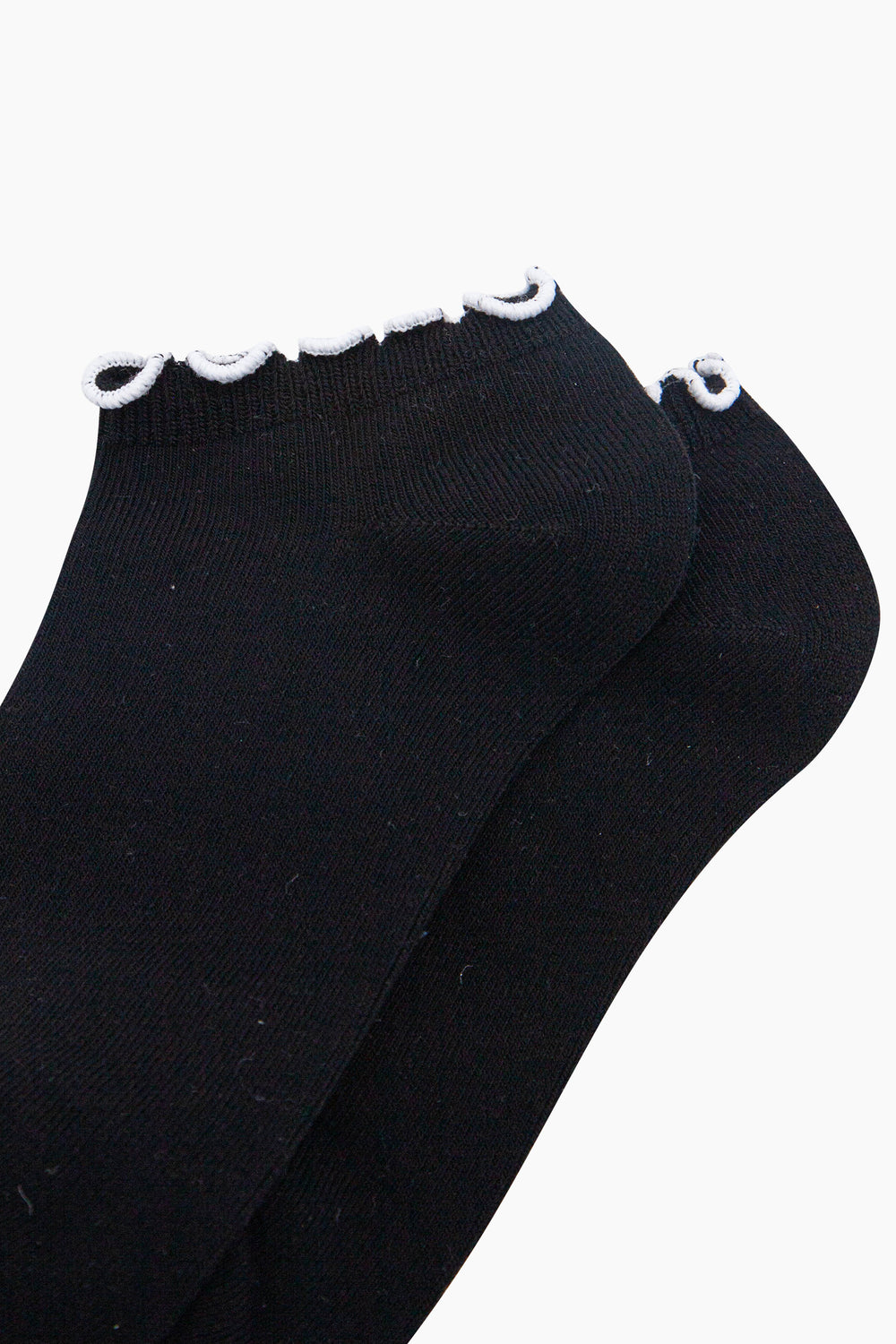 Frilly-Trim-Bamboo-Trainer-Socks-in-Black-White-Closeup