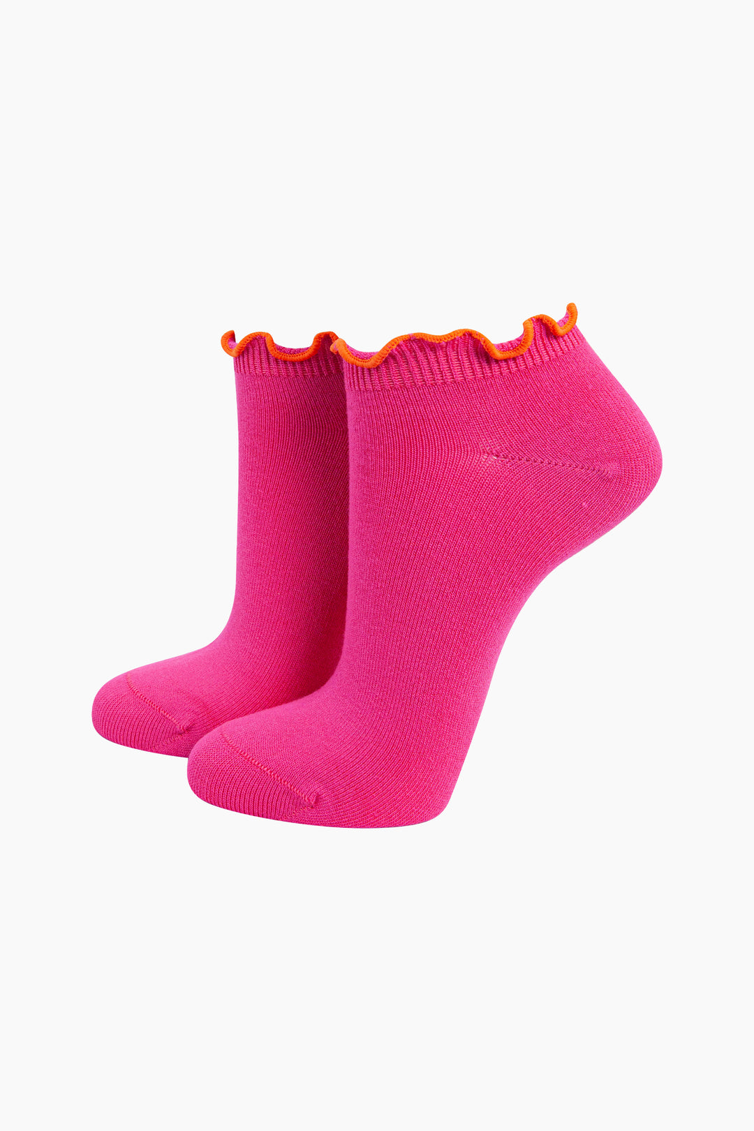 Frilly-Trim-Bamboo-Trainer-Socks-in-Pink-Orange-Mannequin