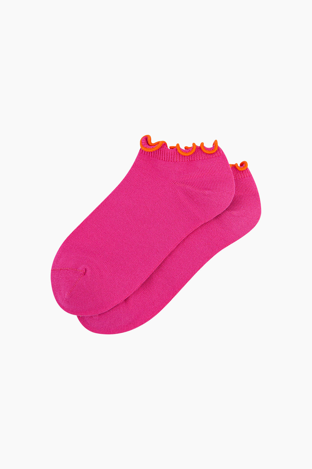 Frilly-Trim-Bamboo-Trainer-Socks-in-Pink-Orange-Lying-Flat