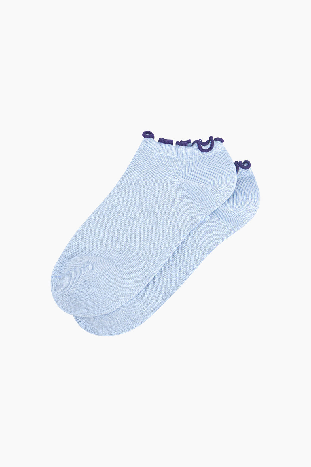 Frilly-Trim-Bamboo-Trainer-Socks-in-Blue-Navy-Lying-Flat