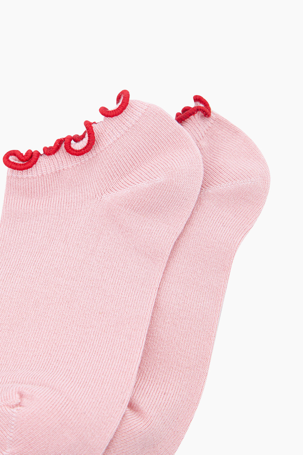 Frilly-Trim-Bamboo-Trainer-Socks-in-Pink-Red-Closeup