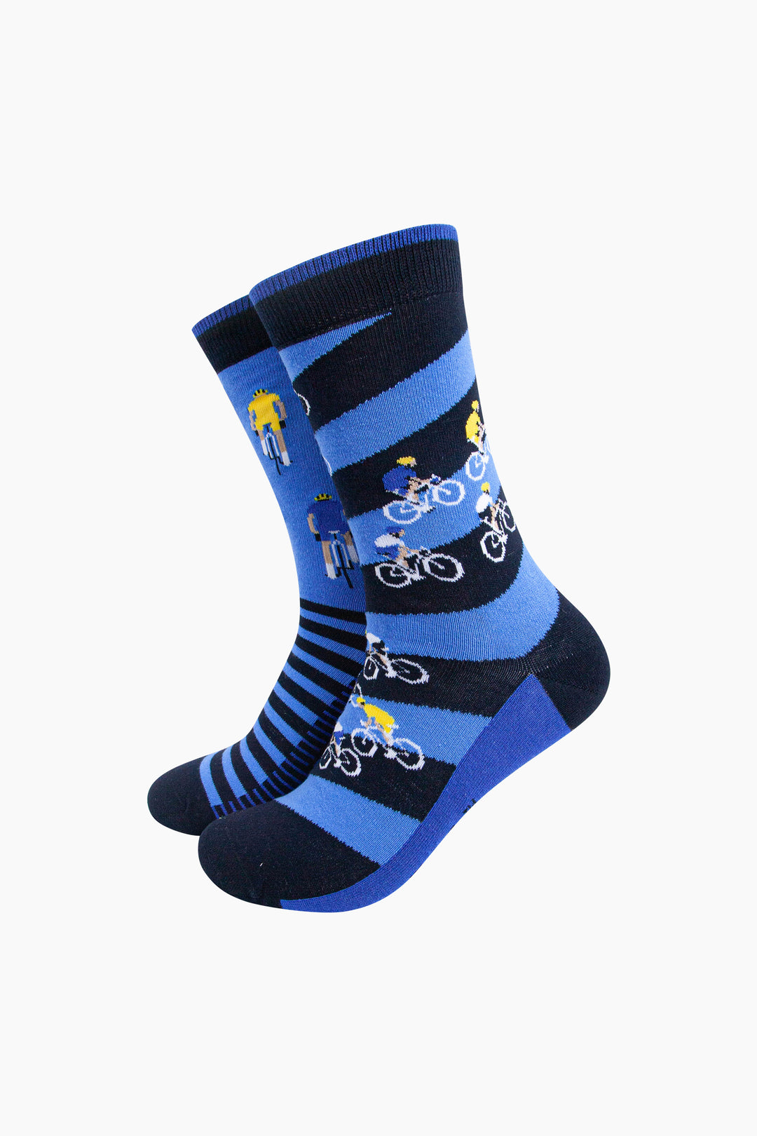 Bike-Race-Stripes-Combed-Cotton-Odd-Socks-in-Blue-Mannequin