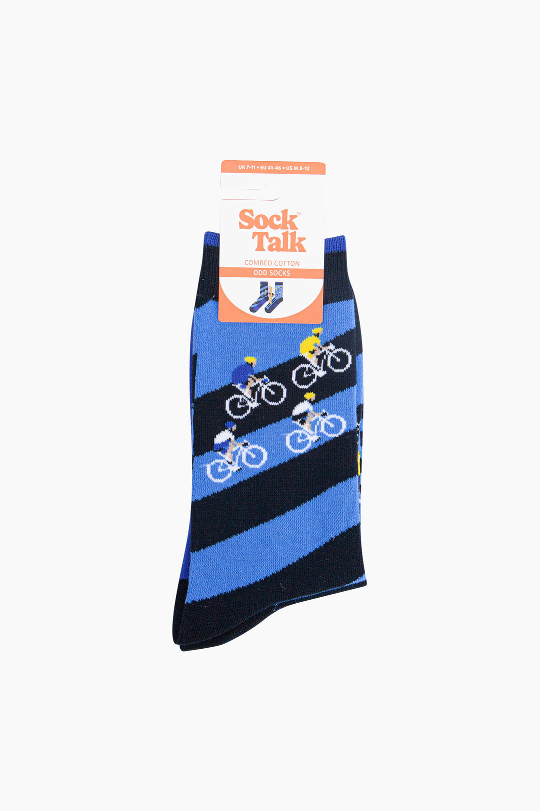 Bike-Race-Stripes-Combed-Cotton-Odd-Socks-in-Blue-In-Packaging