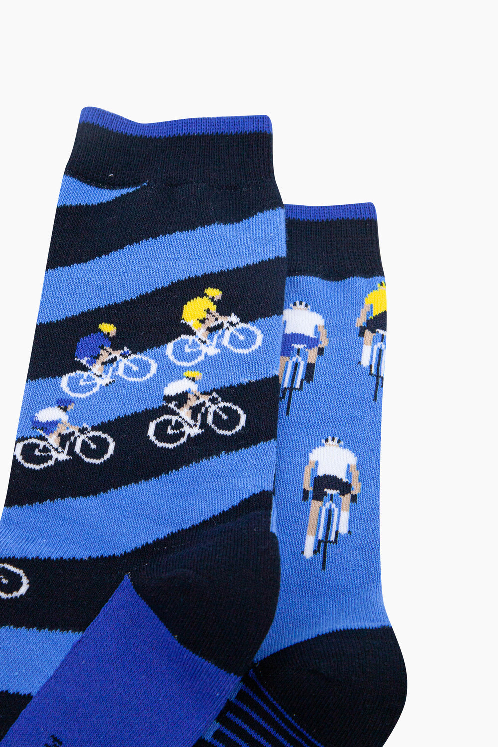 Bike-Race-Stripes-Combed-Cotton-Odd-Socks-in-Blue-Closeup