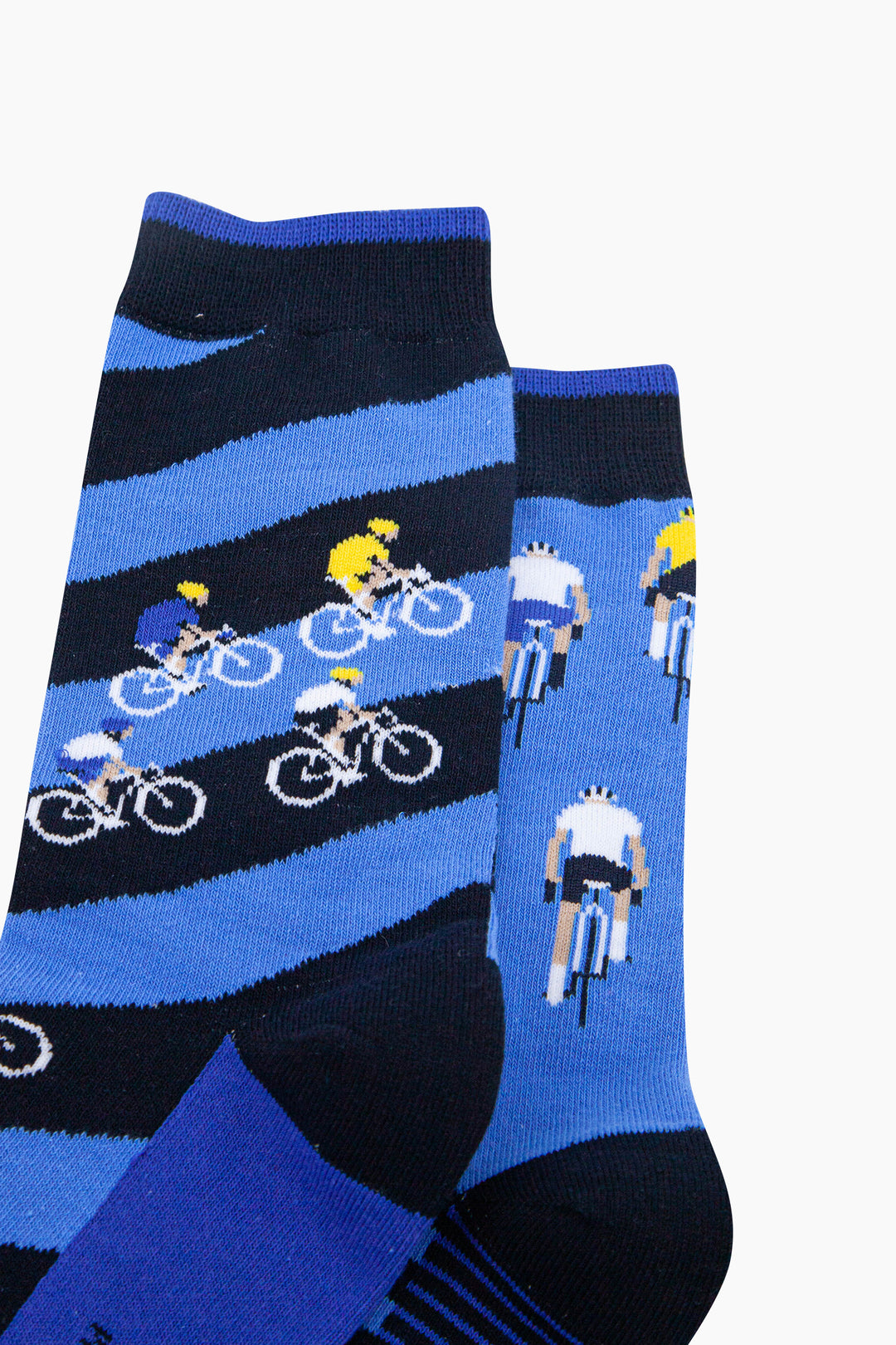 Bike-Race-Stripes-Combed-Cotton-Odd-Socks-in-Blue-Closeup