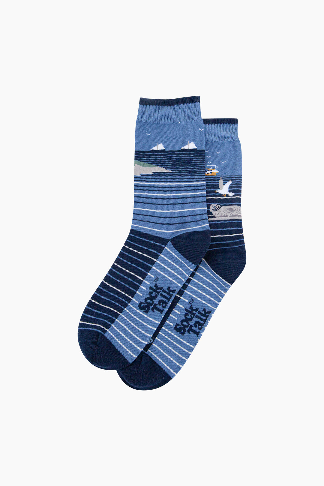 Coastline-Stripes-Combed-Cotton-Odd-Socks-in-Blue-Lying-Flat