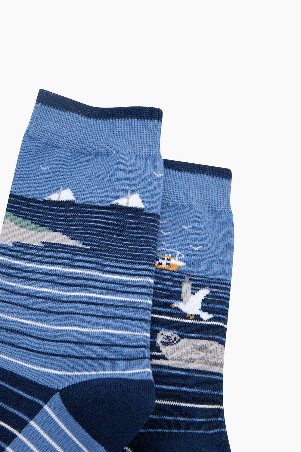 Coastline-Stripes-Combed-Cotton-Odd-Socks-in-Blue-Closeup