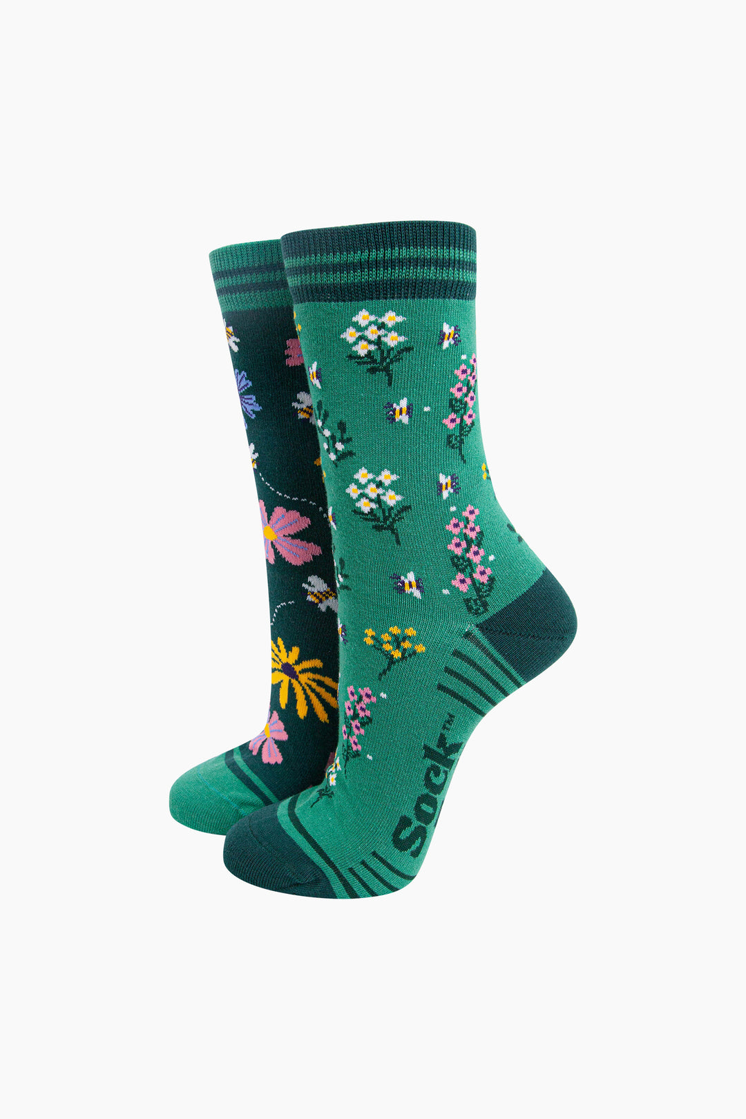 Floral-Combed-Cotton-Odd-Socks-in-Green-Mannequin