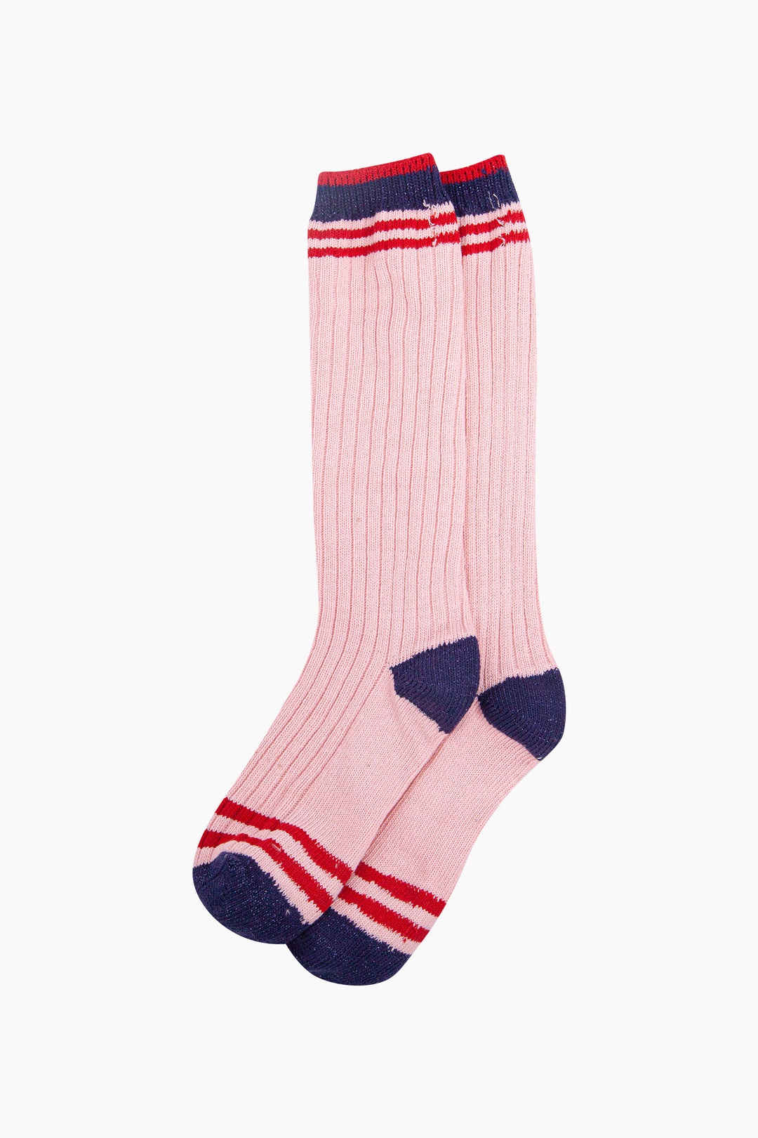 Striped-Combed-Cotton-Knee-High-Glitter-Socks-in-Pink-Navy-flat-lay