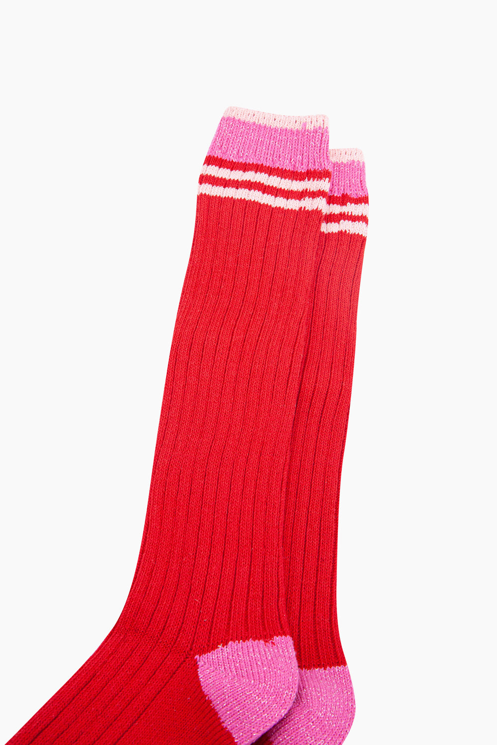 Striped-Combed-Cotton-Knee-High-Glitter-Socks-in-Red-Pink-close-up