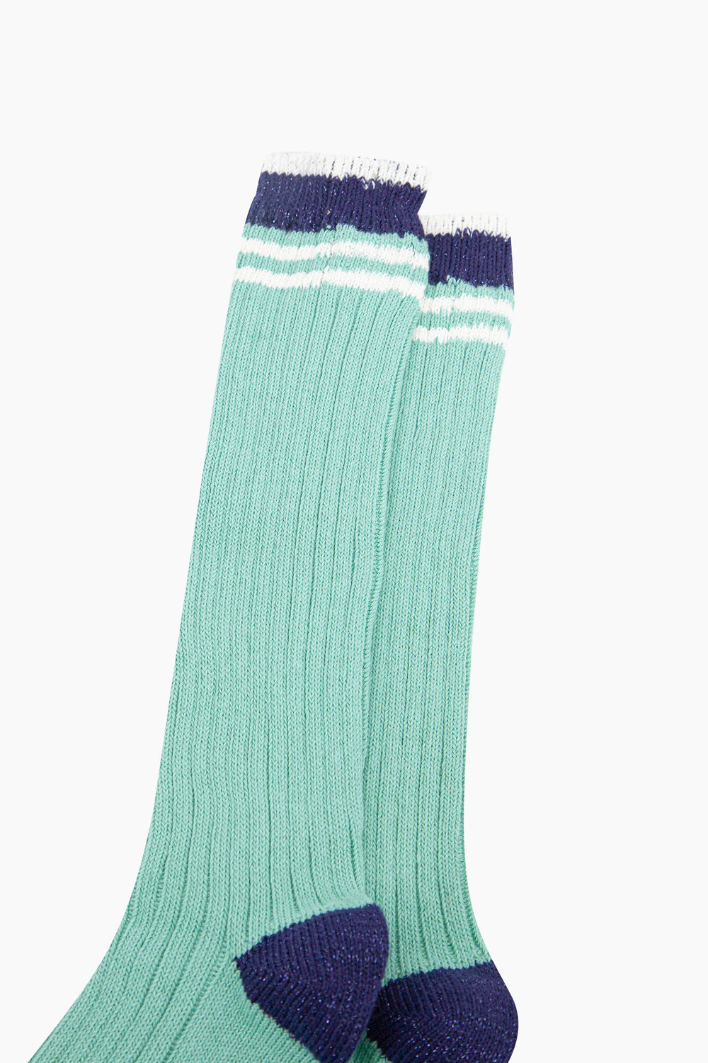 Striped-Combed-Cotton-Knee-High-Glitter-Socks-in-Green-Navy-close-up