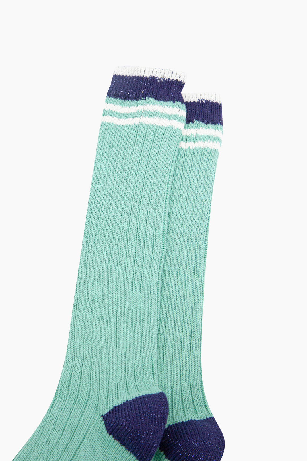 Striped-Combed-Cotton-Knee-High-Glitter-Socks-in-Green-Navy-close-up