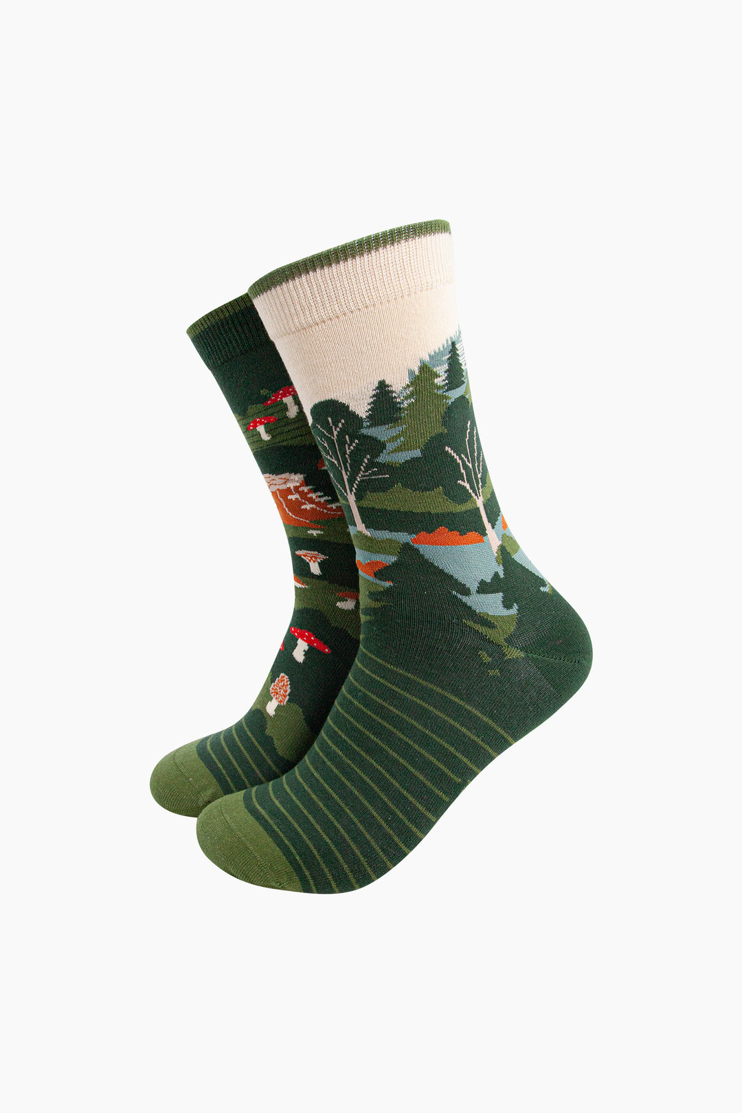 Woodland-Forest-Combed-Cotton-Odd-Socks-in-Green-Mannequin