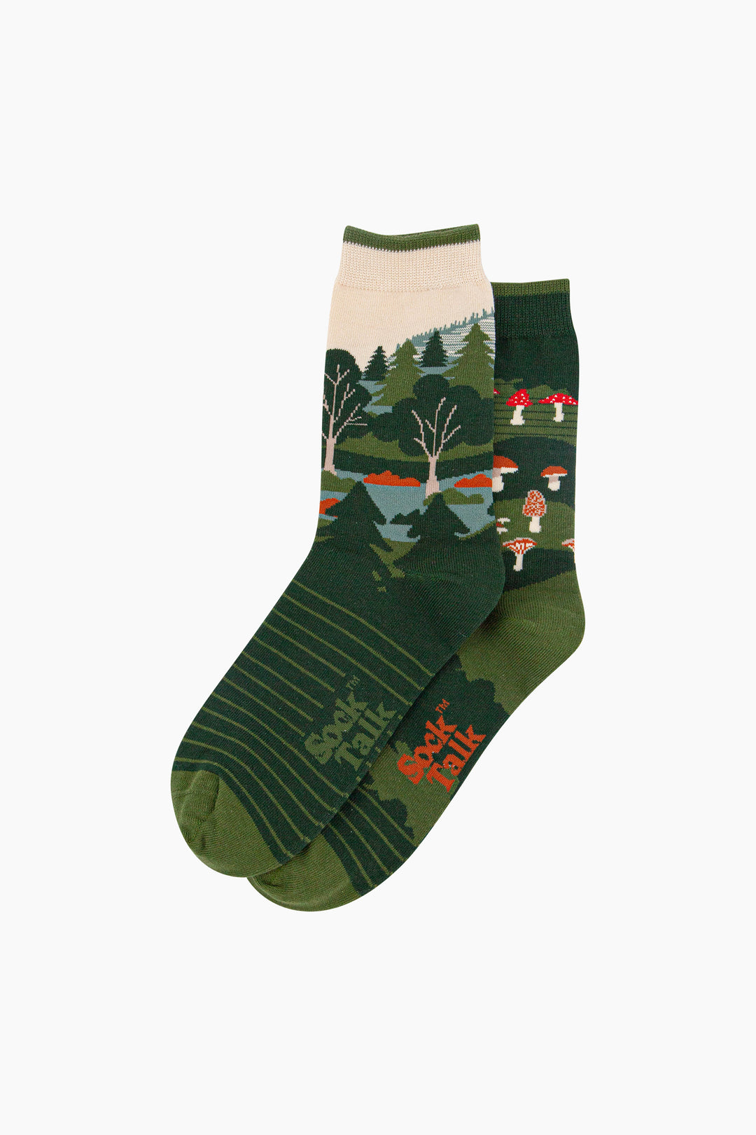 Woodland-Forest-Combed-Cotton-Odd-Socks-in-Green-Lying-Flat