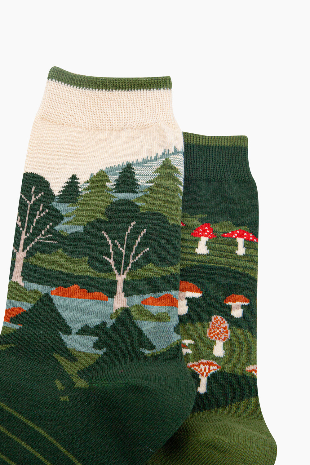 Woodland-Forest-Combed-Cotton-Odd-Socks-in-Green-Closeup