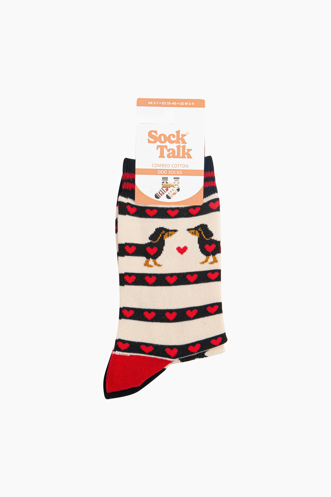 Sausage-Dogs-Hearts-Combed-Cotton-Odd-Socks-in-Cream-In-Packaging