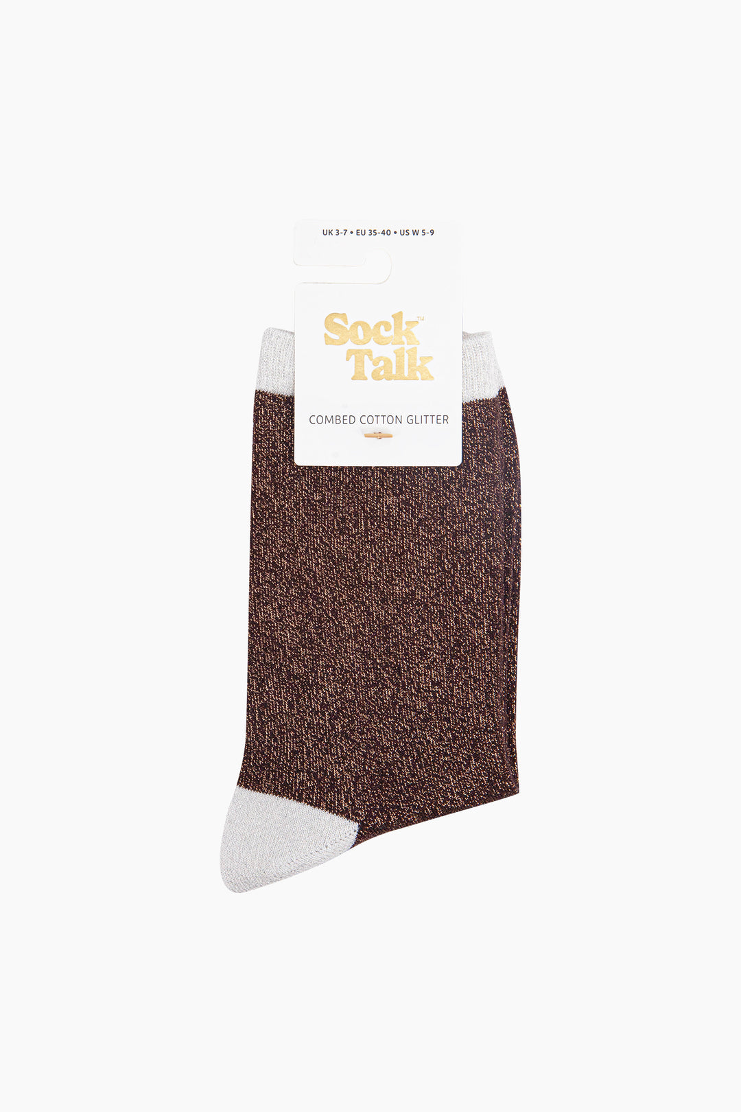 Polka Dots Combed Cotton Glitter Socks in Chocolate Brown/Cream