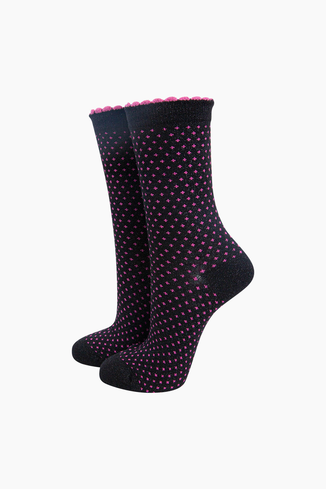 Polka-Dots-Combed-Cotton-Glitter-Socks-in-Black-mannequin