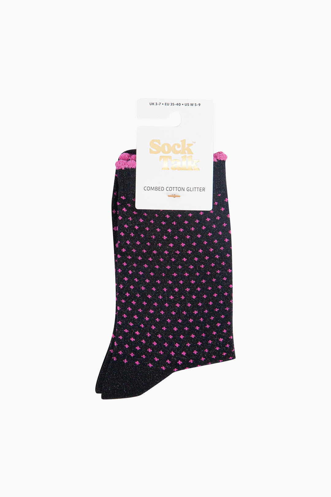 Polka-Dots-Combed-Cotton-Glitter-Socks-in-Black-in-packaging