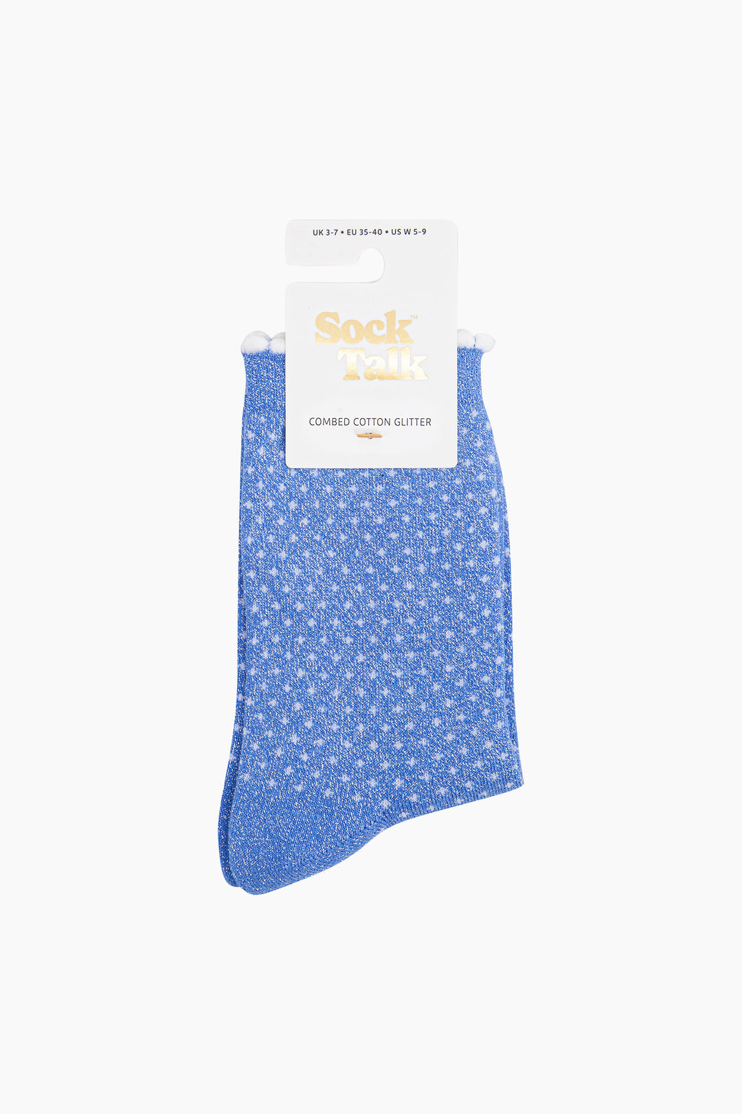 Polka-Dots-Combed-Cotton-Glitter-Socks-in-Blue-in-packaging