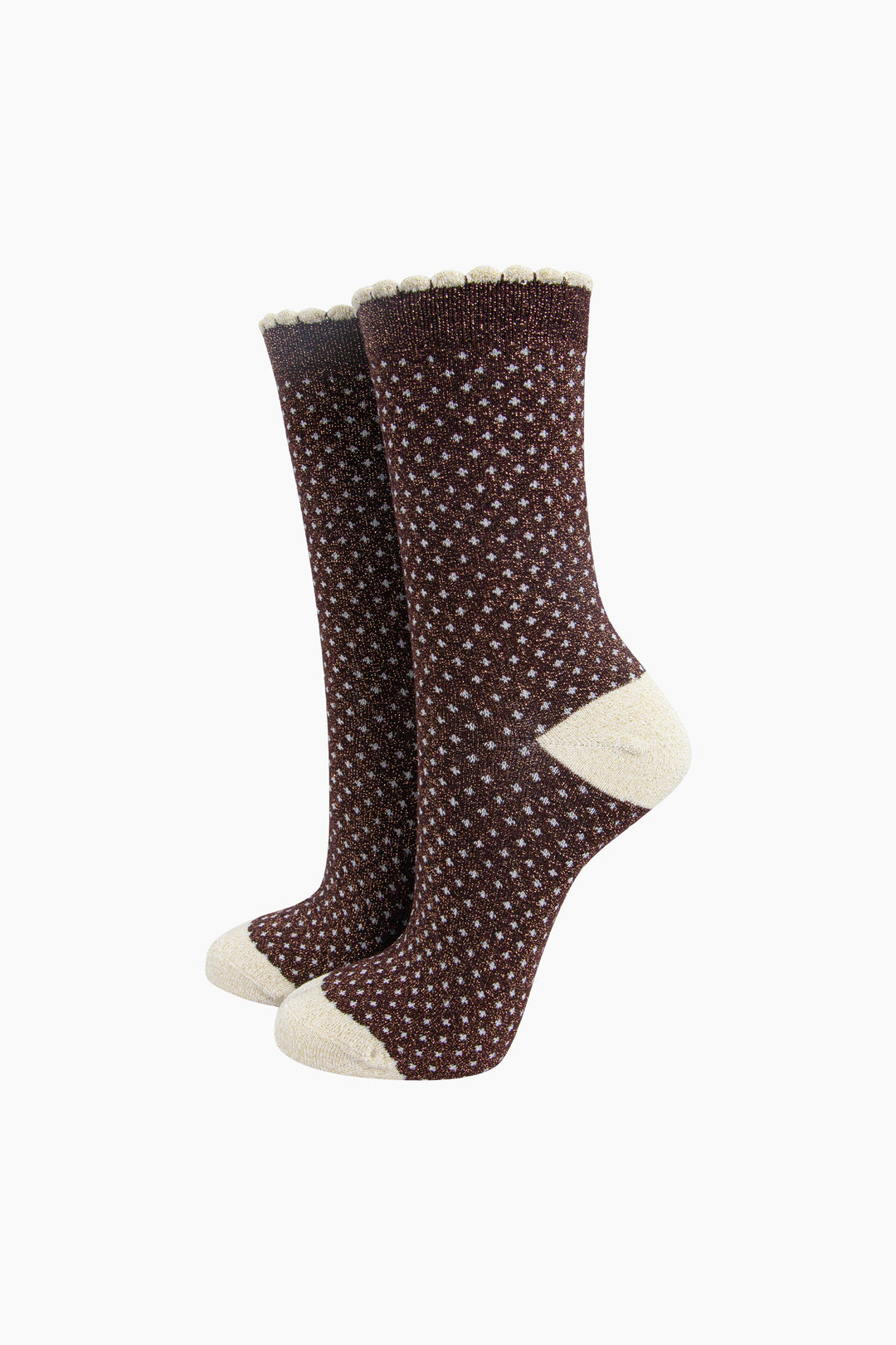 Polka-Dots-Combed-Cotton-Glitter-Socks-in-Chocolate-Brown-mannequin