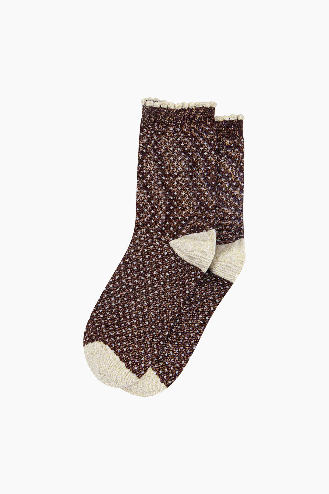 Polka-Dots-Combed-Cotton-Glitter-Socks-in-Chocolate-Brown-flat-lay