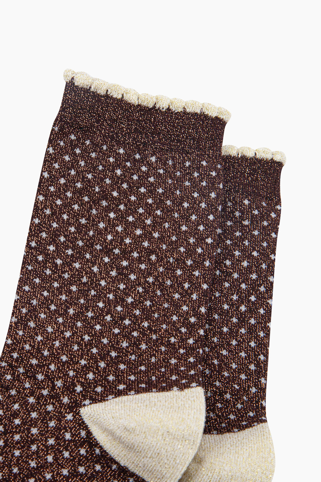 Polka-Dots-Combed-Cotton-Glitter-Socks-in-Chocolate-Brown-close-up