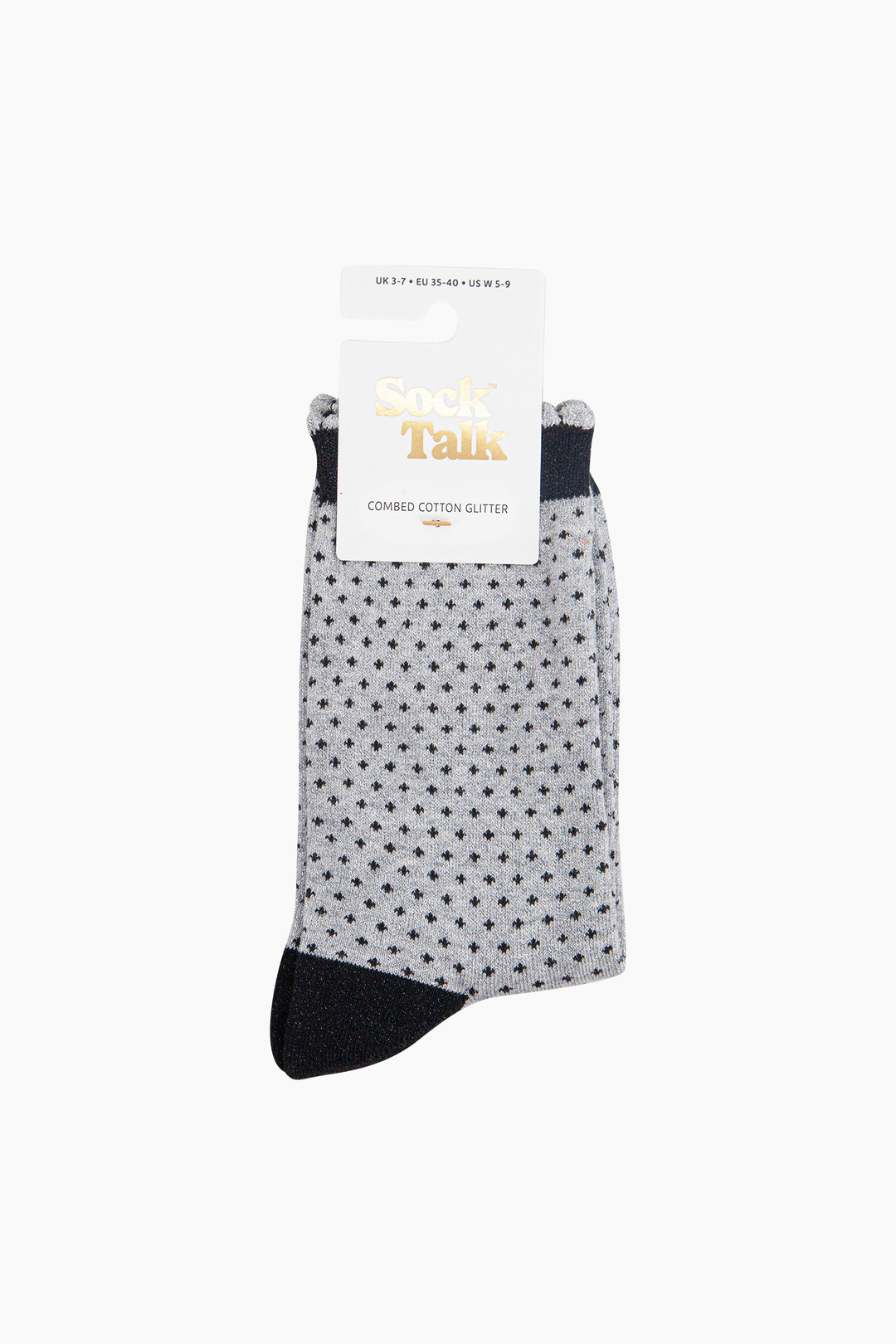 Polka-Dots-Combed-Cotton-Glitter-Socks-in-Grey-in-packaging
