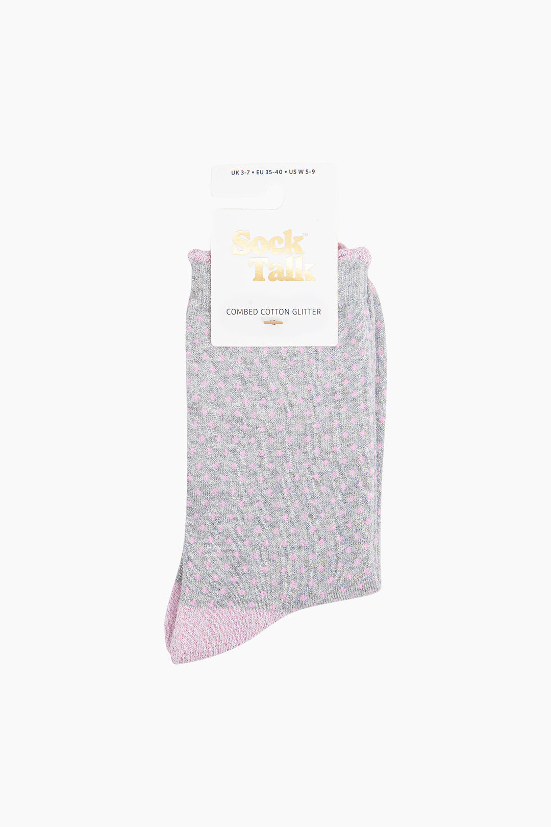 Polka-Dots-Combed-Cotton-Glitter-Socks-in-Grey-in-packaging