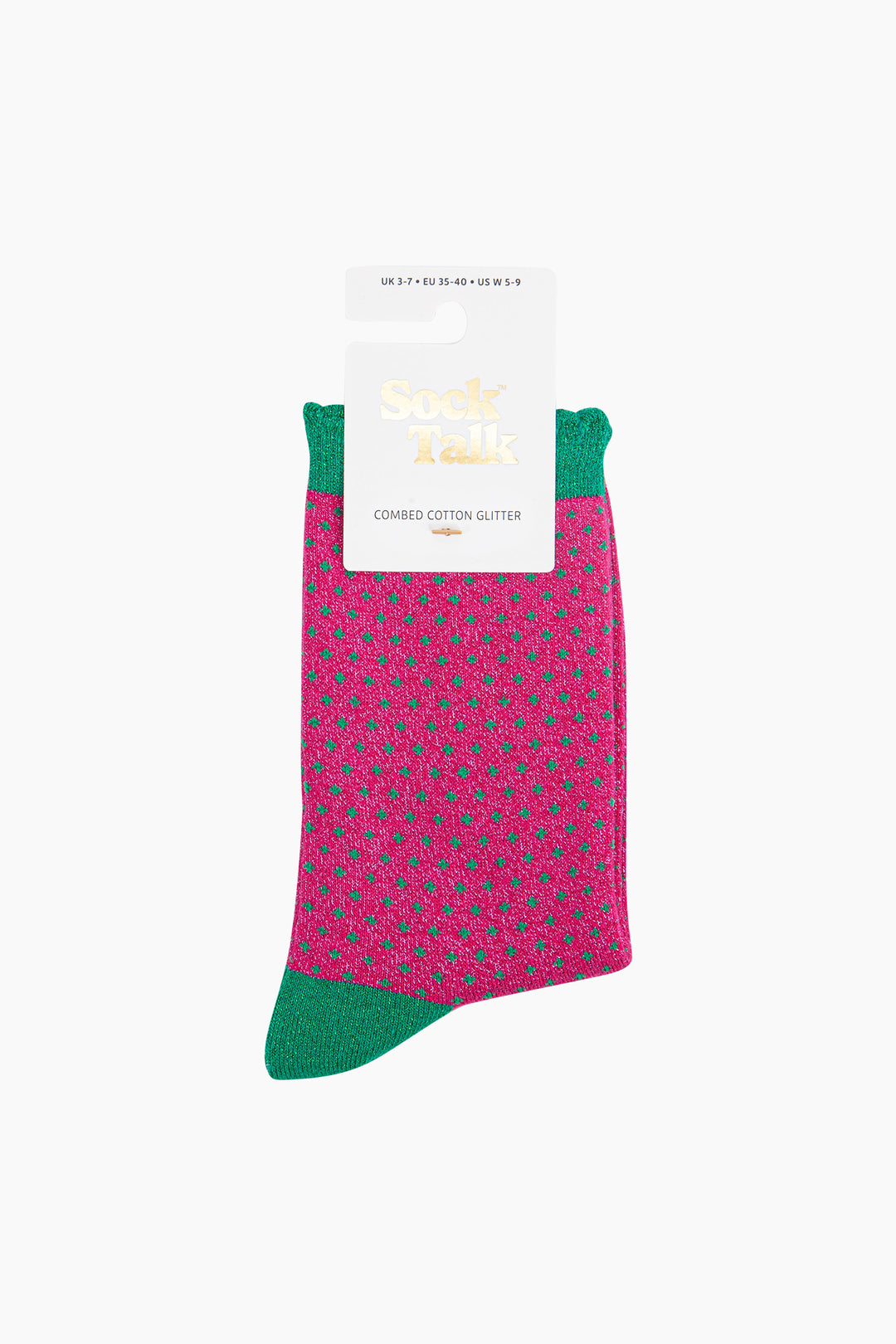 Polka-Dots-Combed-Cotton-Glitter-Socks-in-Hot-Pink-in-packaging