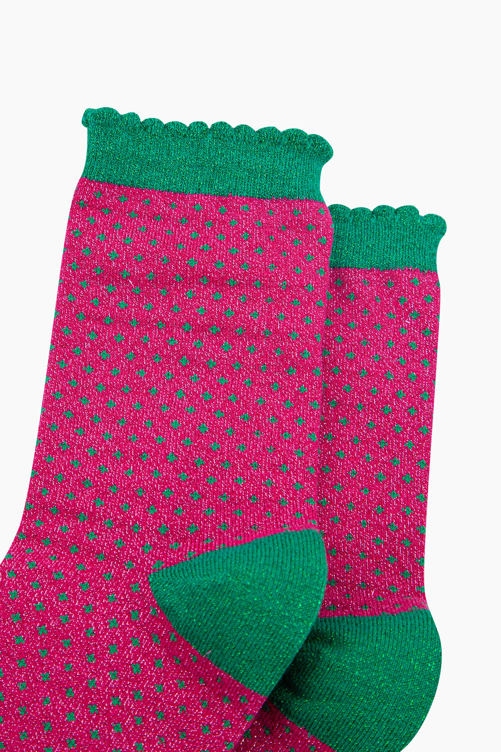 Polka-Dots-Combed-Cotton-Glitter-Socks-in-Hot-Pink-close-up