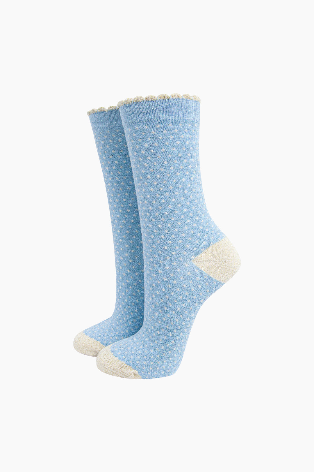 Polka-Dots-Combed-Cotton-Glitter-Socks-in-Light-Blue-Cream-mannequin
