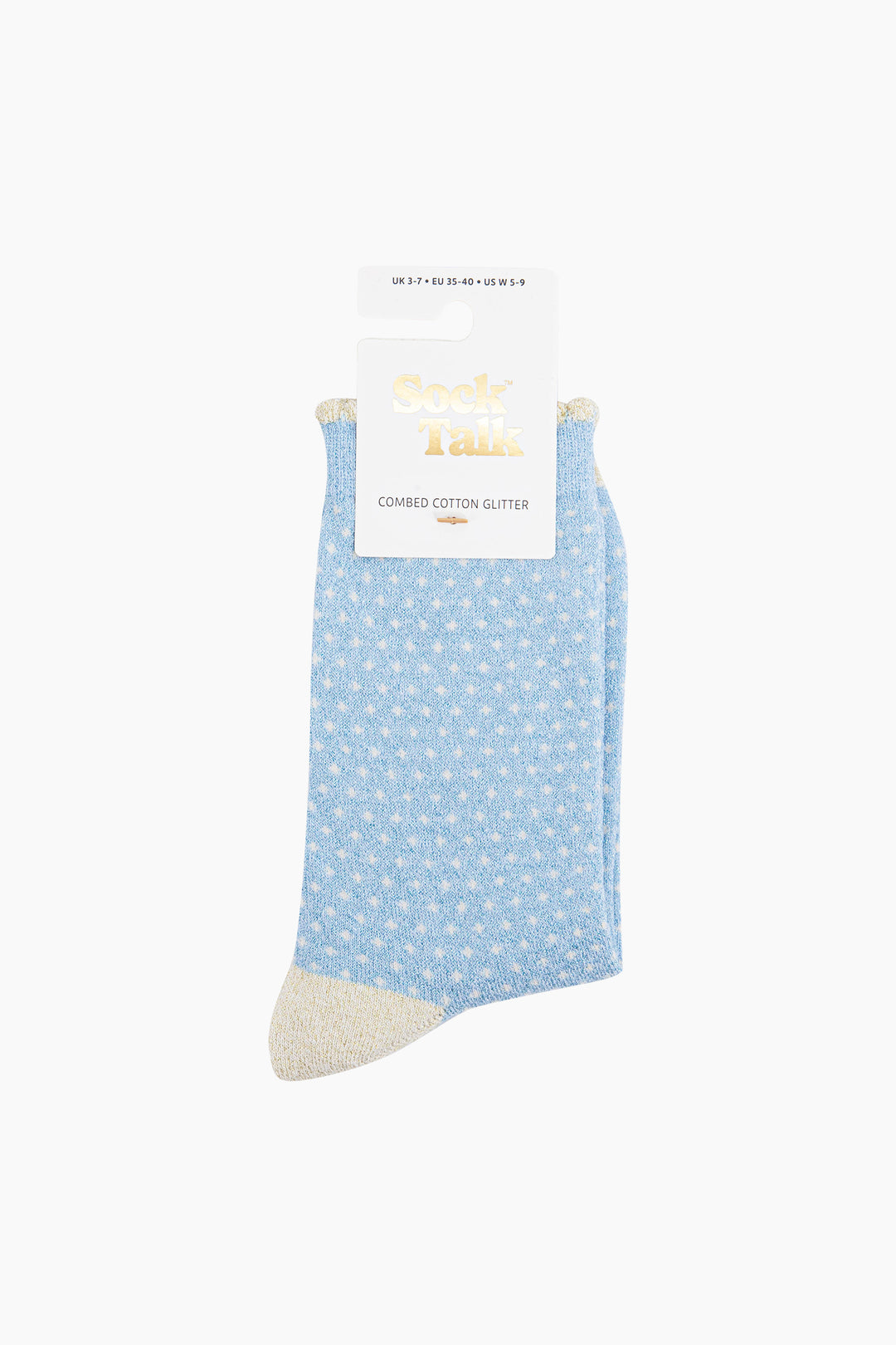 Polka-Dots-Combed-Cotton-Glitter-Socks-in-Light-Blue-Cream-in-packaging